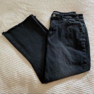 Loft High Waist Kick Crop Size 12/31 Washed Black Raw Fringe Hem